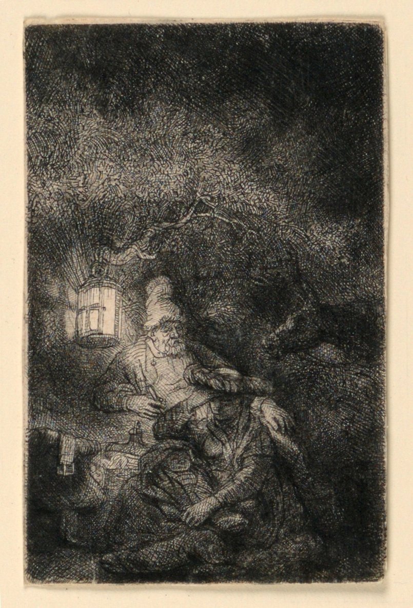 El descanso en la huida a Egipto: Una pieza nocturna de Rembrandt van Rijn