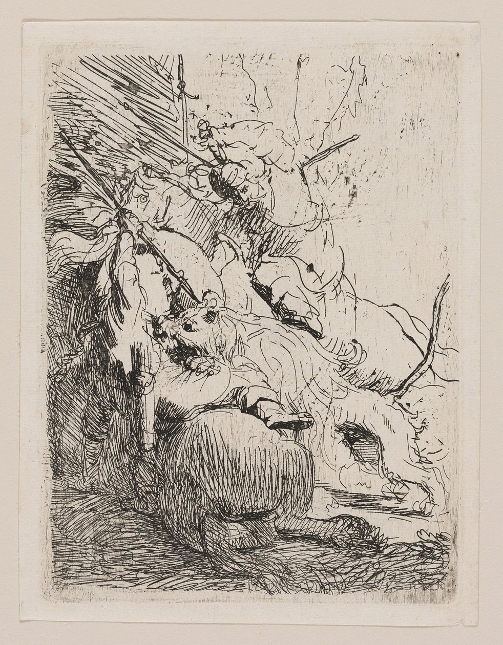 La pequeña caza del león (Con un león) de Rembrandt van Rijn