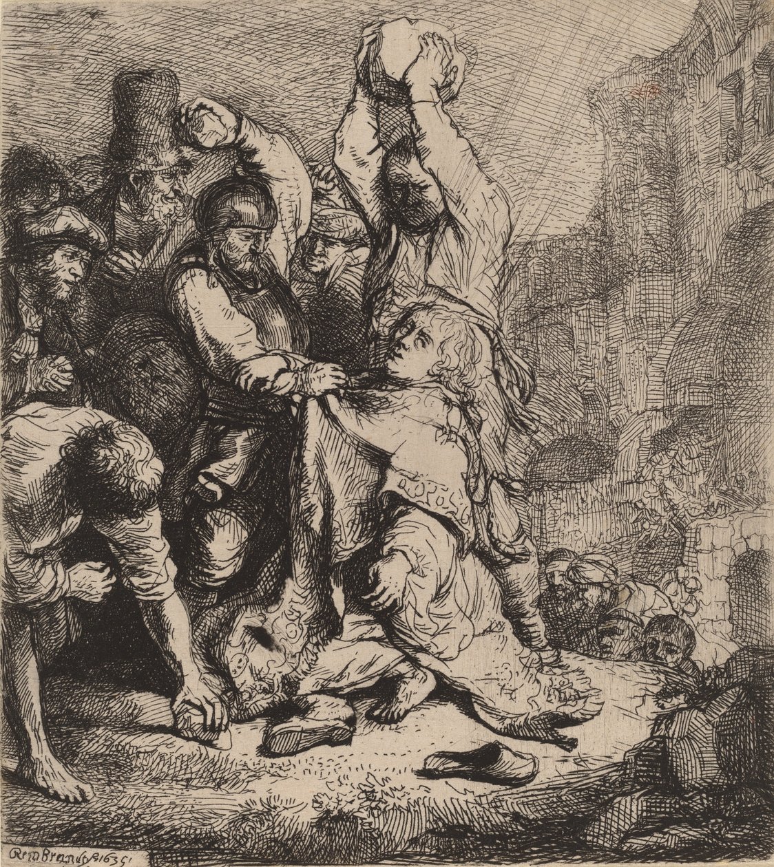 El apedreamiento de San Esteban, 1635 de Rembrandt van Rijn
