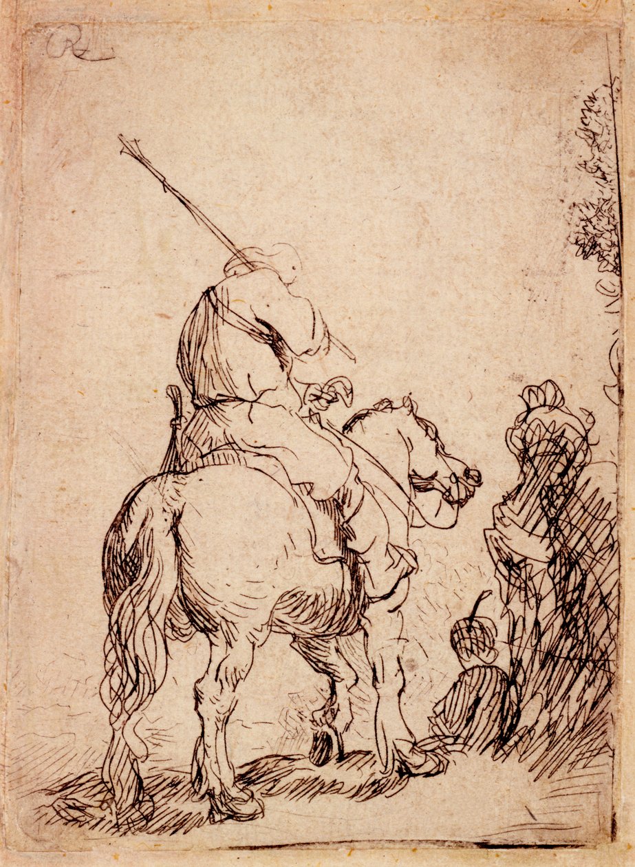 El soldado con turbante a caballo, 1632 de Rembrandt van Rijn