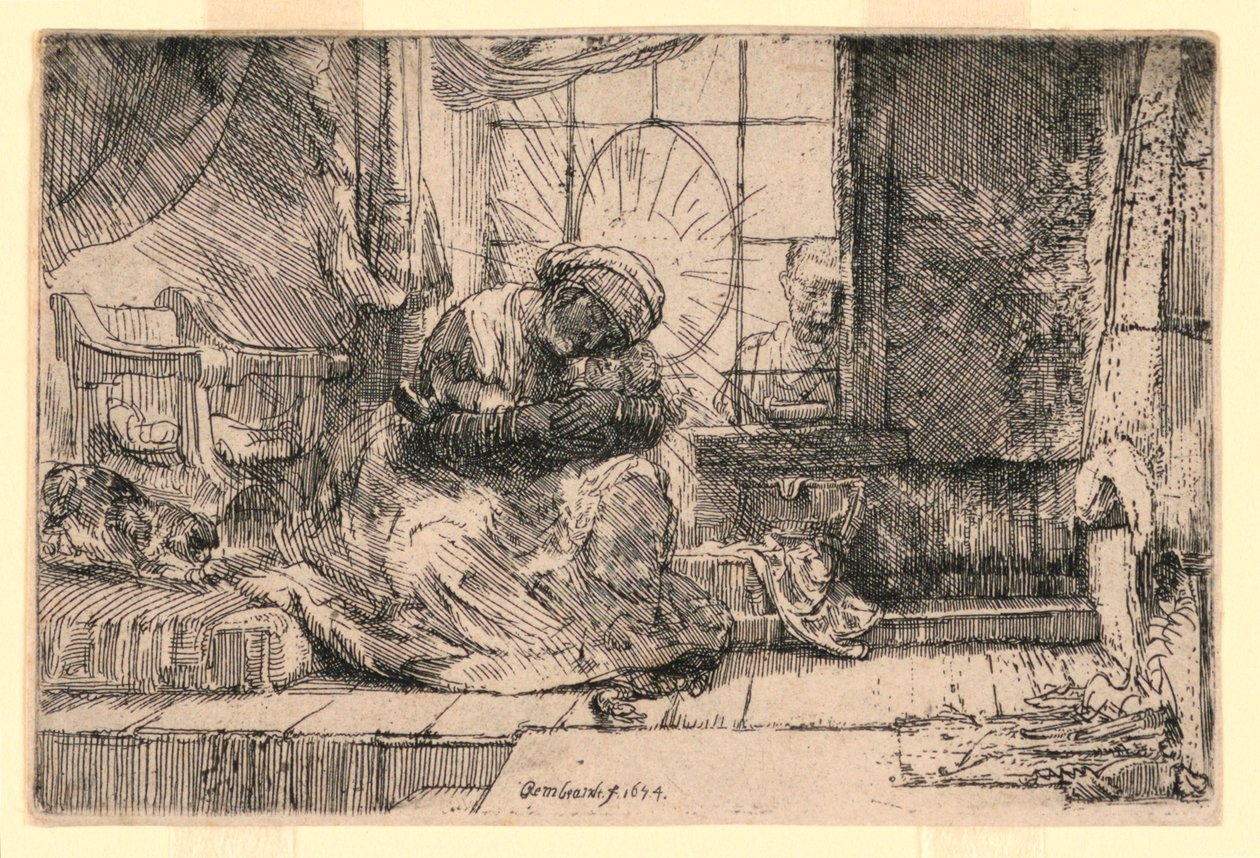 La Virgen y el Niño con el gato y José en la ventana de Rembrandt van Rijn