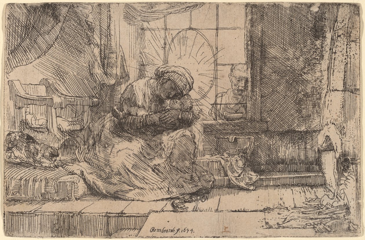 La Virgen y el Niño con el gato y la serpiente de Rembrandt van Rijn