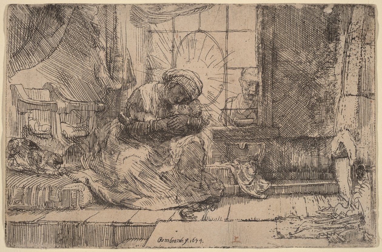 La Virgen con el Niño, el gato y la serpiente de Rembrandt van Rijn