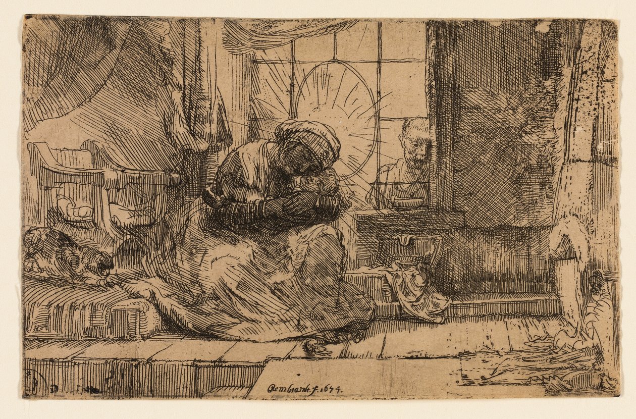 La Virgen y el Niño con el gato y la serpiente de Rembrandt van Rijn