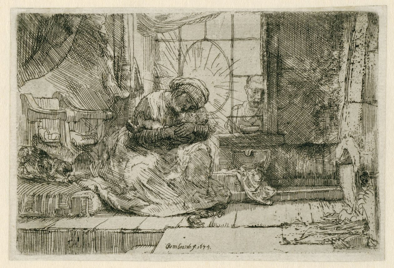 La Virgen y el Niño con el gato y la serpiente de Rembrandt van Rijn