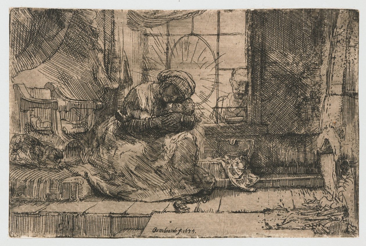 La Virgen y el Niño con el gato y la serpiente de Rembrandt van Rijn