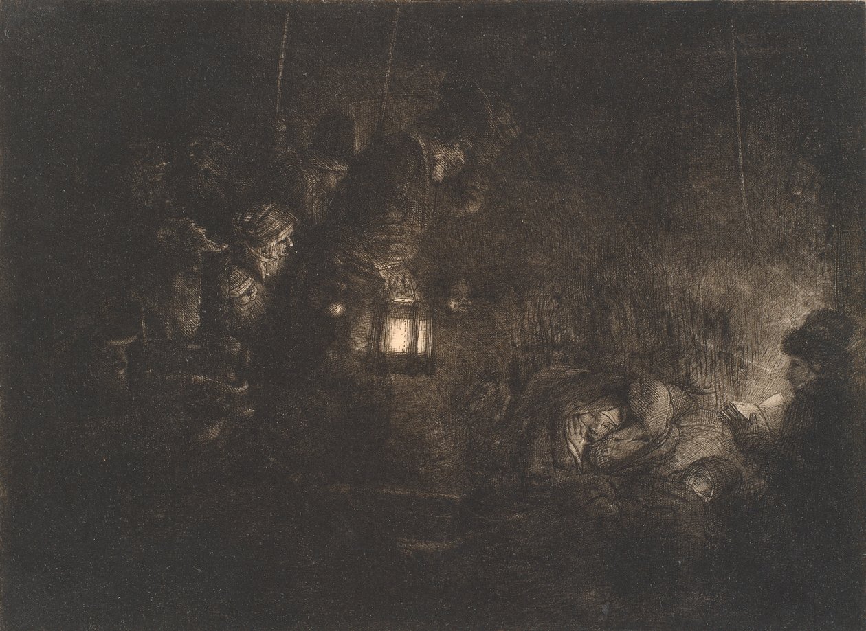 La adoración de los pastores: una escena nocturna de Rembrandt van Rijn