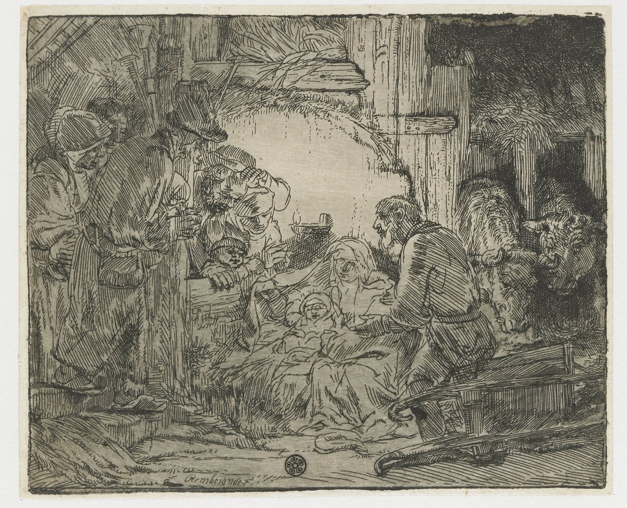 La adoración de los pastores: con la lámpara de Rembrandt van Rijn
