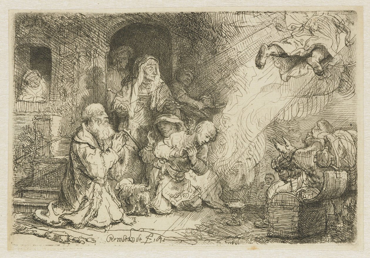 El ángel que se aleja de la familia de Tobías de Rembrandt van Rijn