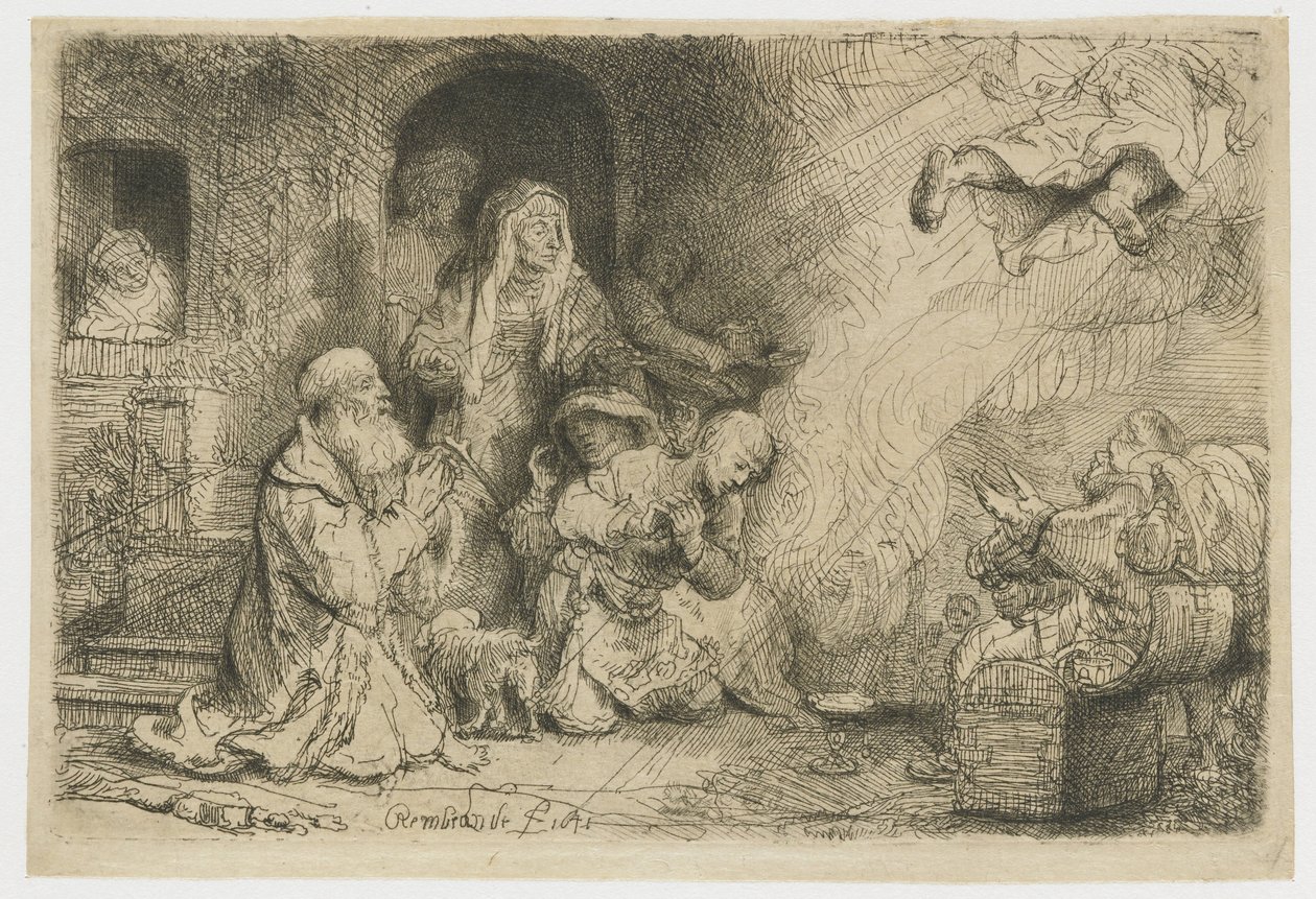 El ángel que se aleja de la familia de Tobías de Rembrandt van Rijn