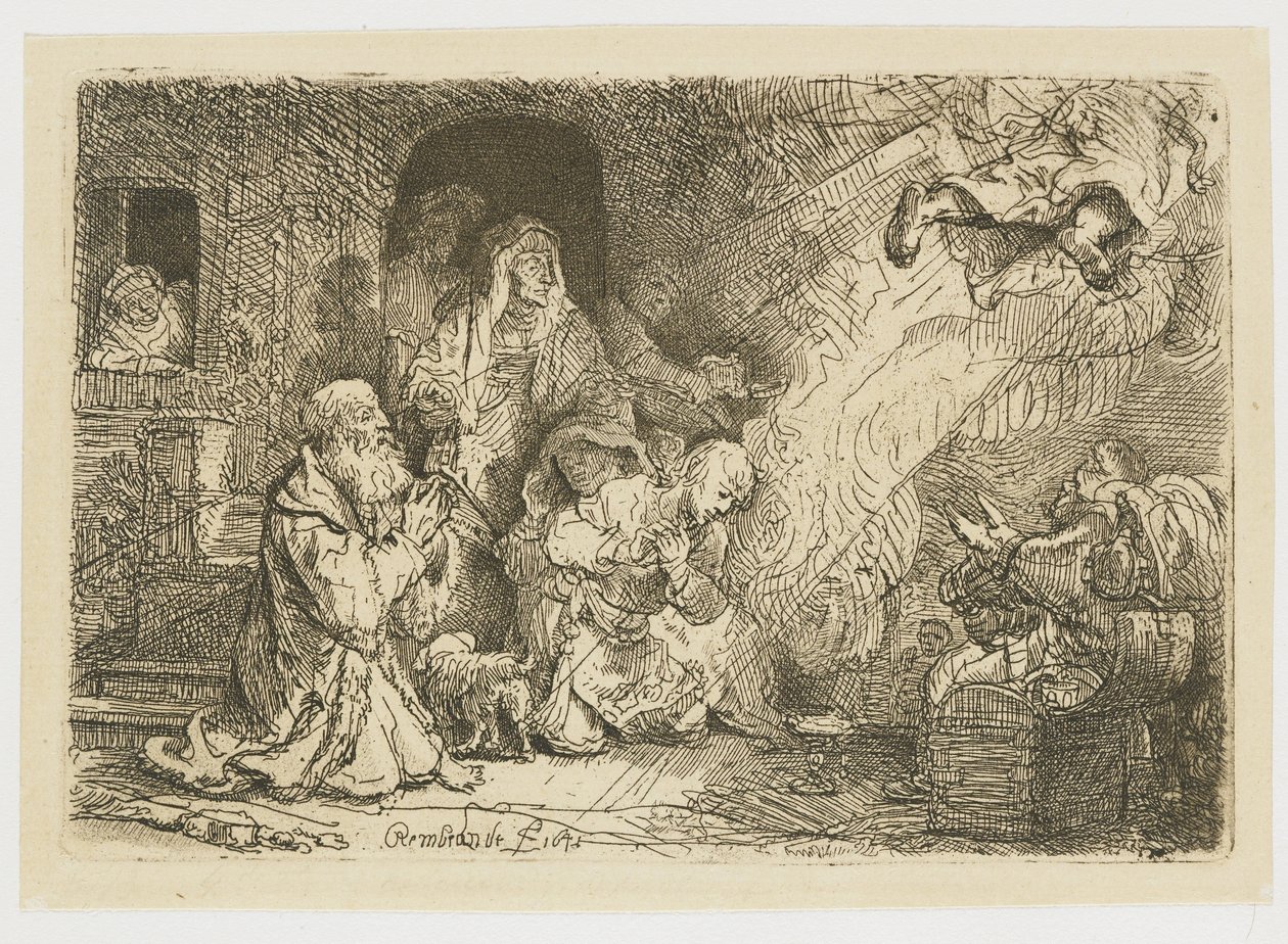 El ángel que se aleja de la familia de Tobías de Rembrandt van Rijn