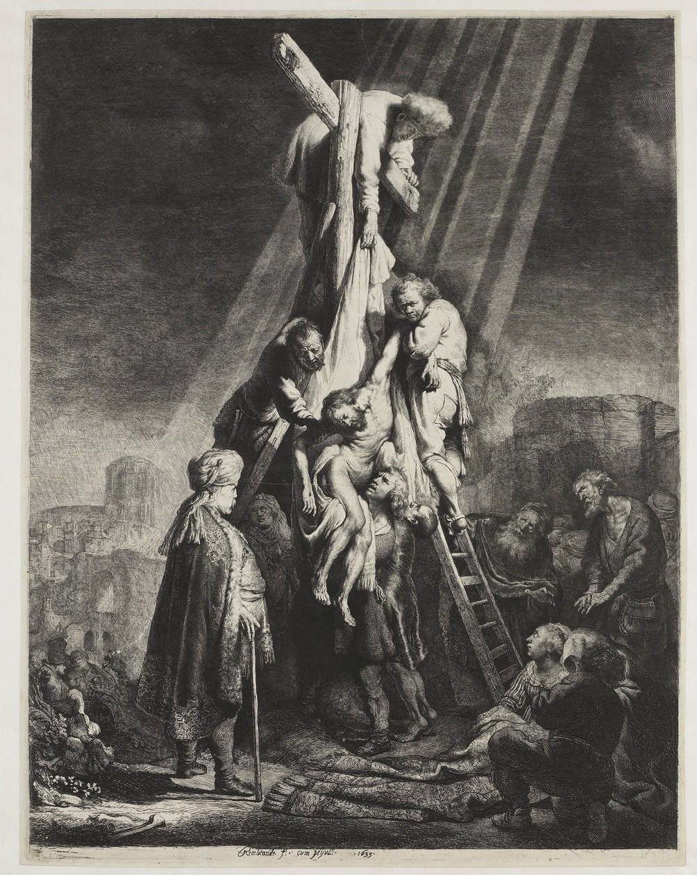 El descenso de la cruz: segundo plato de Rembrandt van Rijn