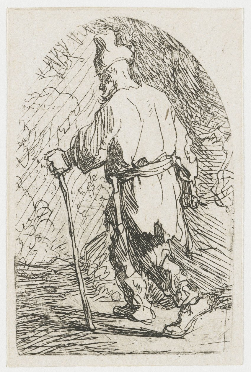 La huida a Egipto: un boceto: San José de Rembrandt van Rijn