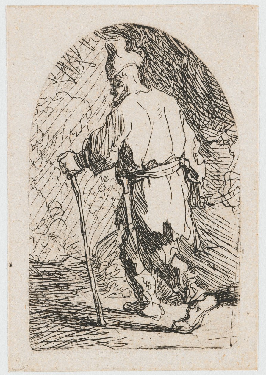 La huida a Egipto: un boceto: San José de Rembrandt van Rijn