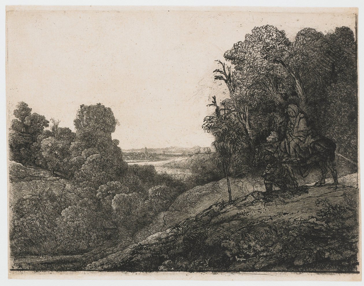 La huida a Egipto: placa alterada de Seghers de Rembrandt van Rijn