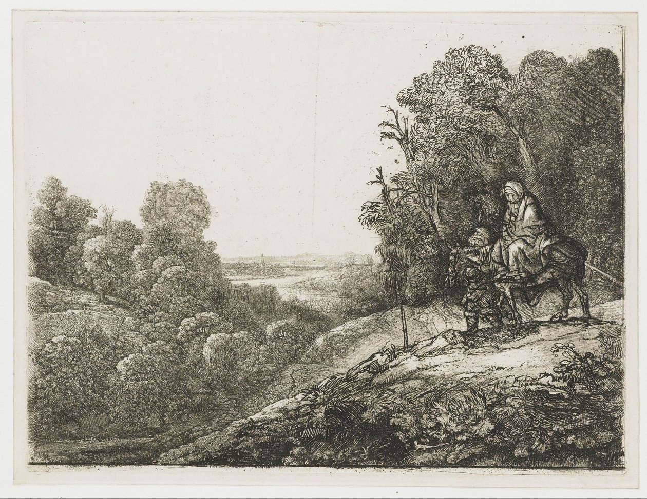La huida a Egipto: lámina modificada de Seghers de Rembrandt van Rijn