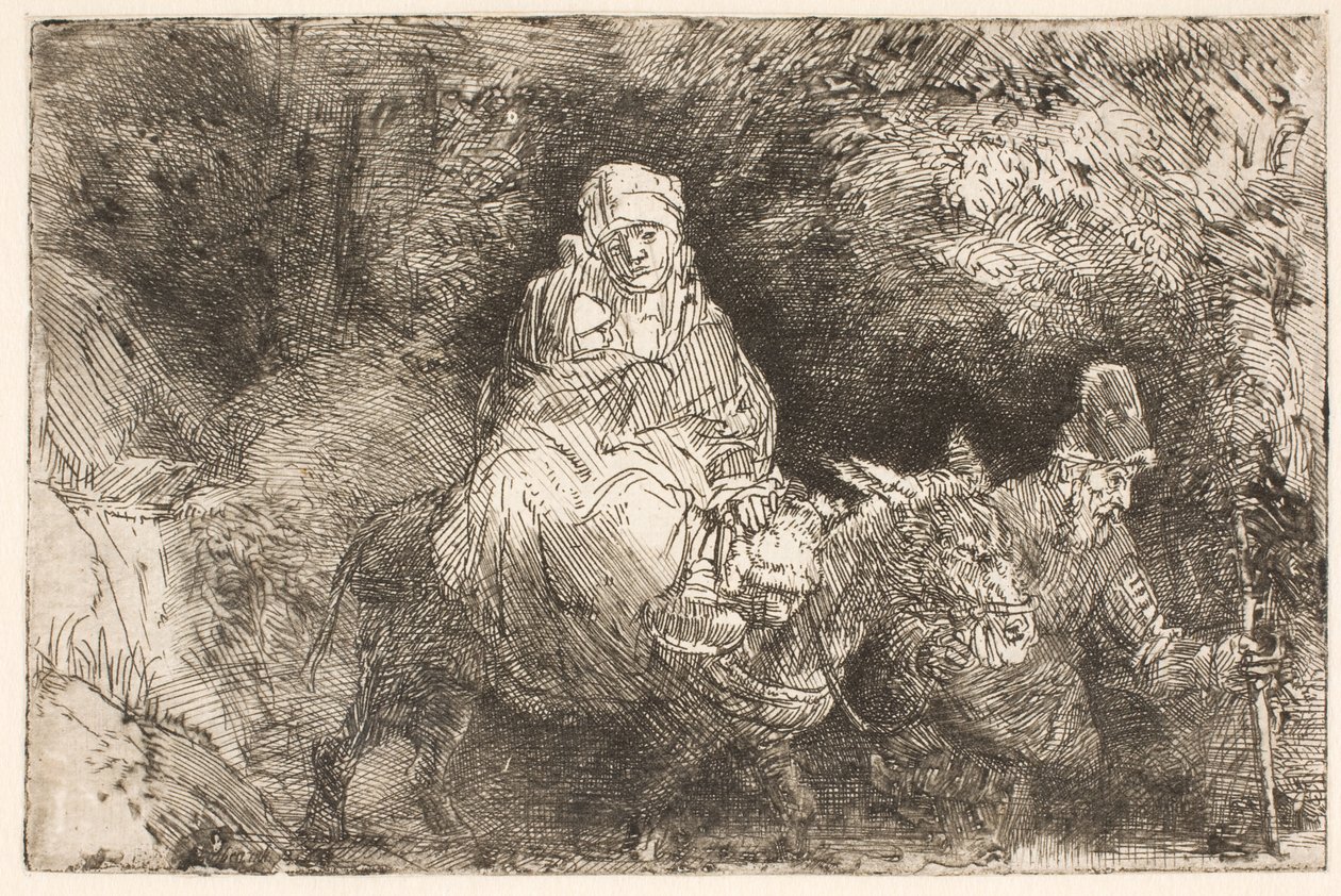 La huida a Egipto: la Sagrada Familia cruzando un arroyo de Rembrandt van Rijn