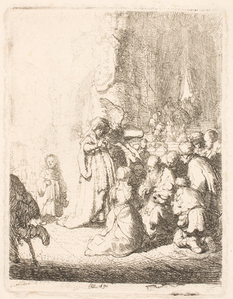 La presentación en el templo (con el ángel): placa pequeña de Rembrandt van Rijn