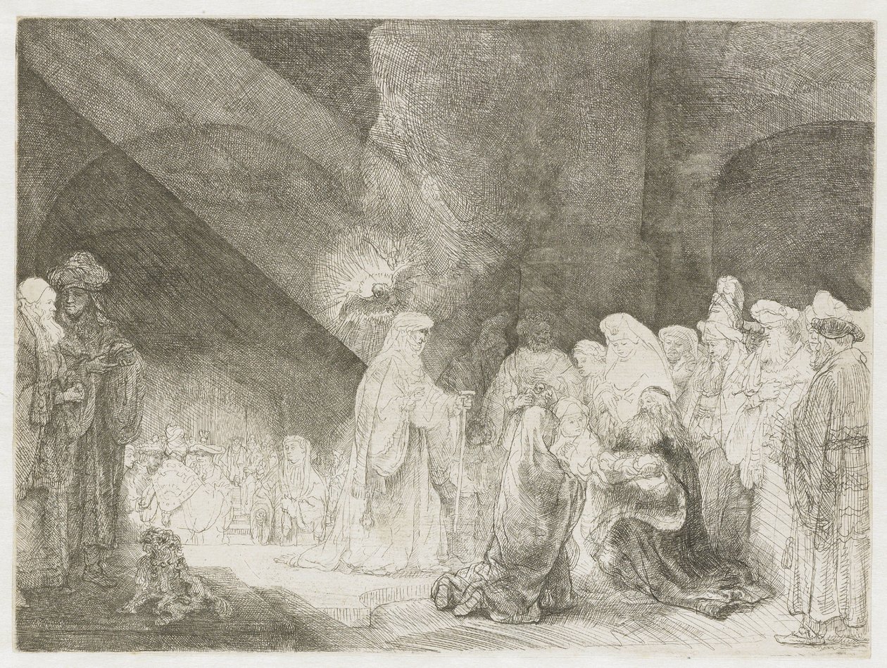 La presentación en el templo: lámina rectangular de Rembrandt van Rijn
