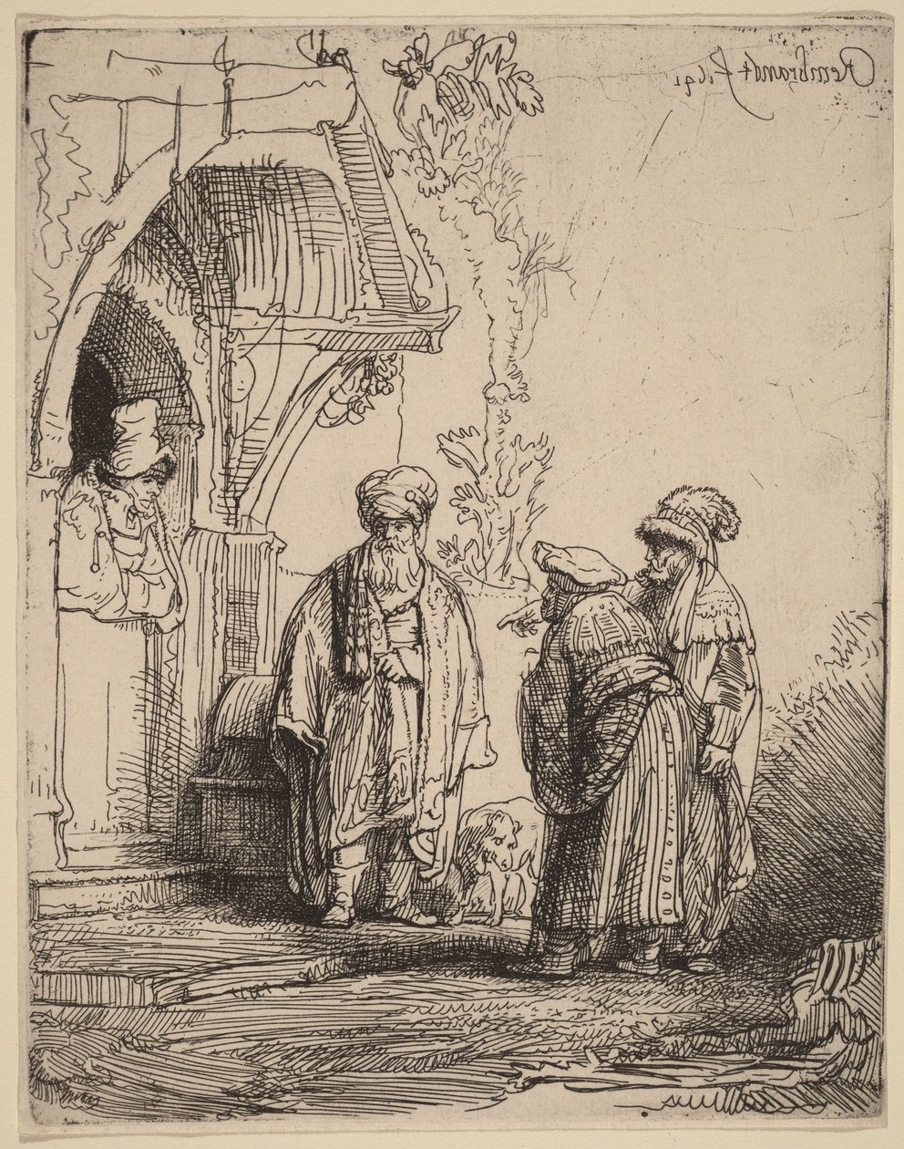 Tres figuras orientales (¿Jacob y Labán) de Rembrandt van Rijn