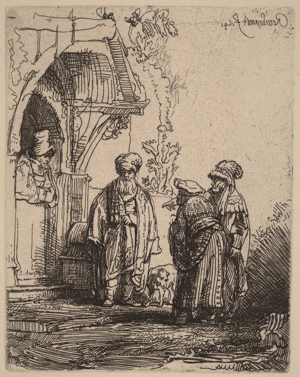 Tres figuras orientales (¿Jacob y Labán) de Rembrandt van Rijn