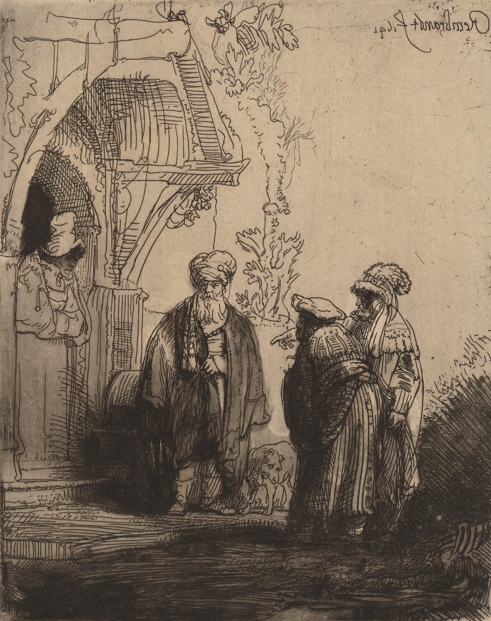 Tres figuras orientales Jacob y Laban, 1641 de Rembrandt van Rijn