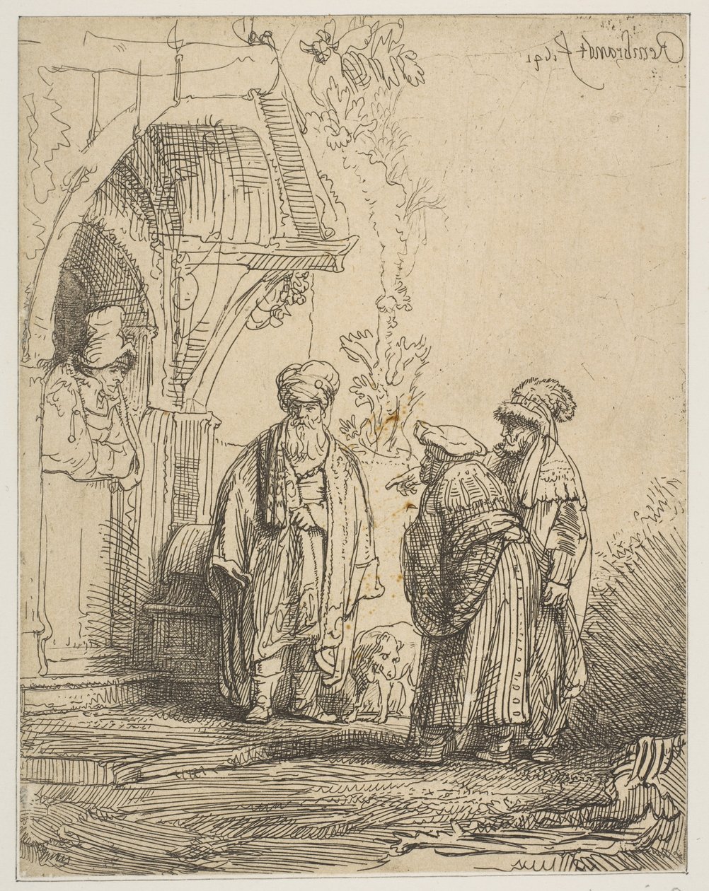 Tres figuras orientales Jacob y Laban, 1641 de Rembrandt van Rijn