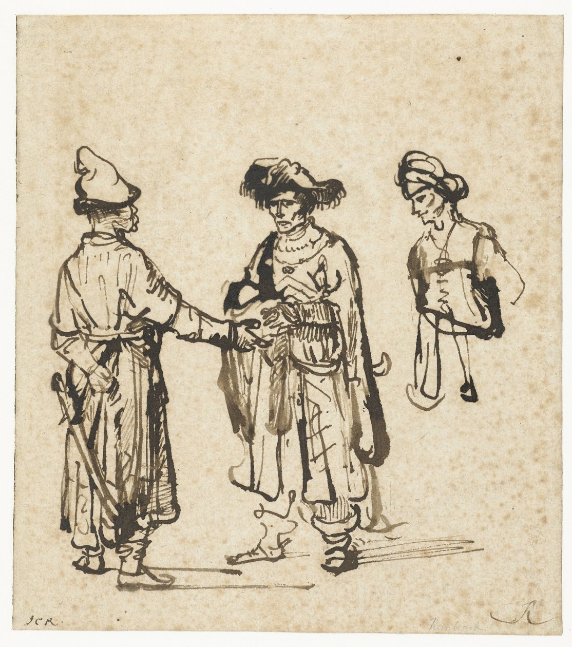 Tres orientales conversando de Rembrandt van Rijn
