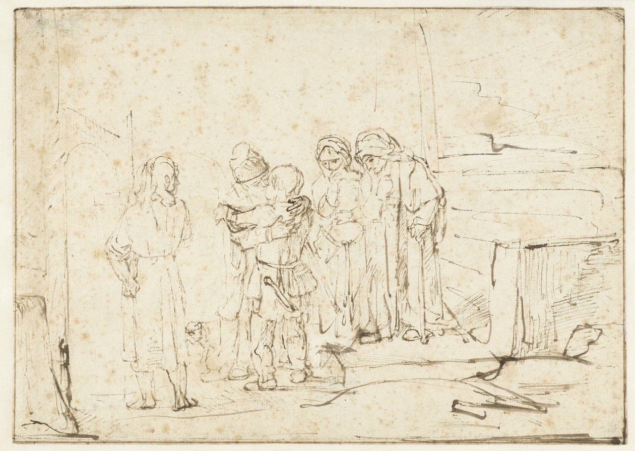 Tobías y el ángel se despiden de Raguel de Rembrandt van Rijn