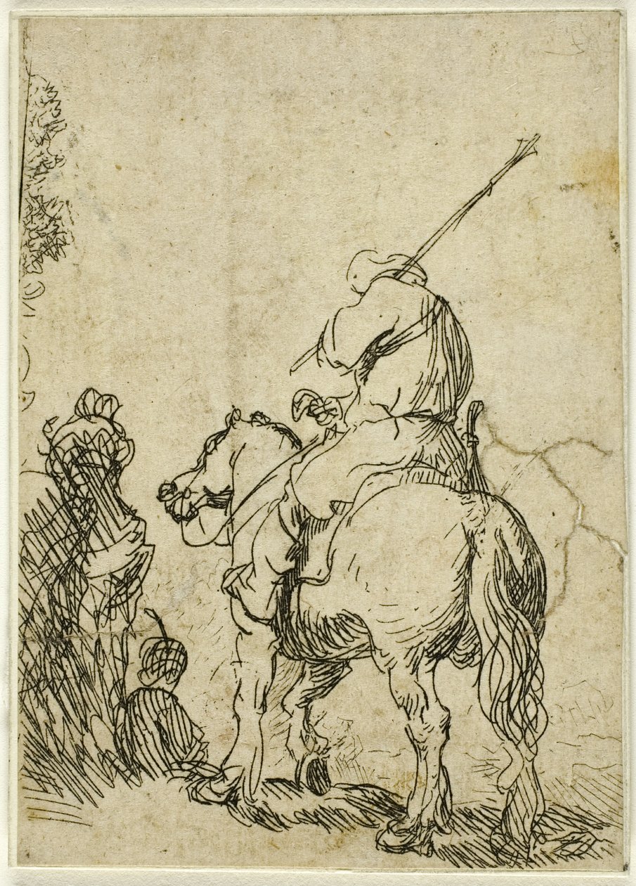 Soldado con turbante a caballo de Rembrandt van Rijn
