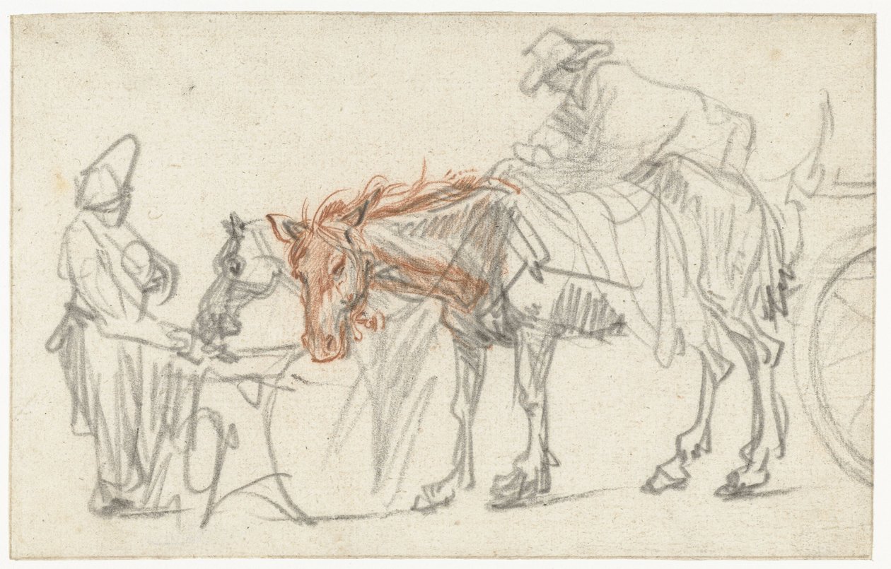 Dos caballos en un lugar de descanso de Rembrandt van Rijn