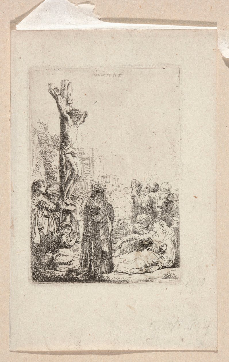 La crucifixión (disco pequeño) de Rembrandt van Rijn
