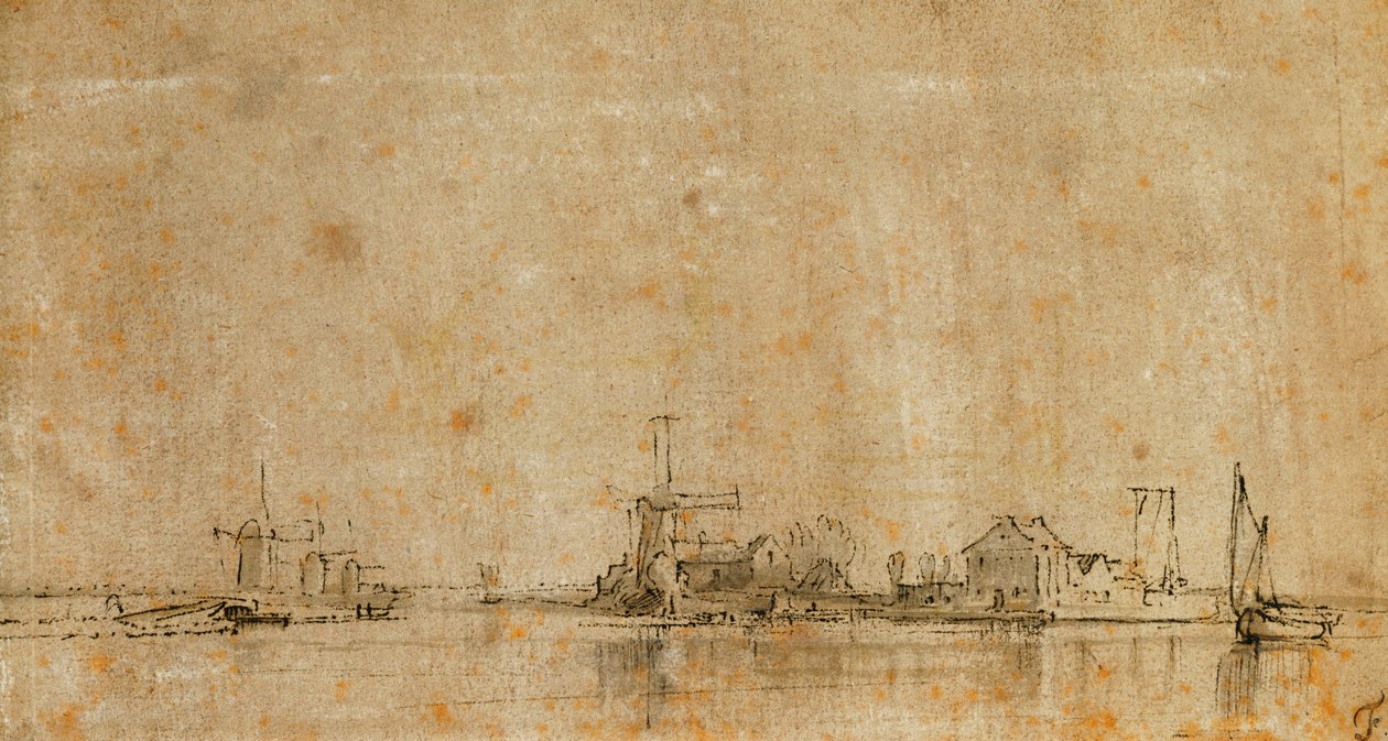 Vista en el Amstel en el Omval, a la izquierda el Ringvaart del Diermermeer de Rembrandt van Rijn