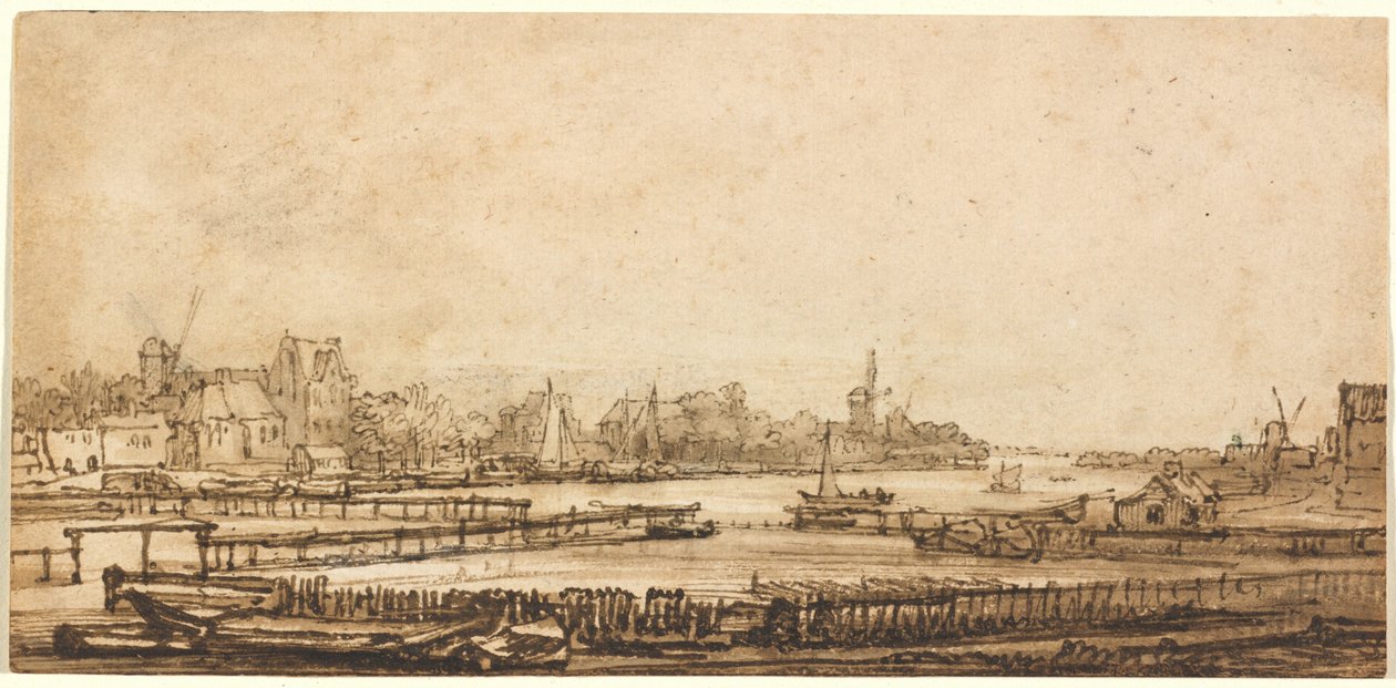Vista sobre el Amstel desde la Muralla de Rembrandt van Rijn