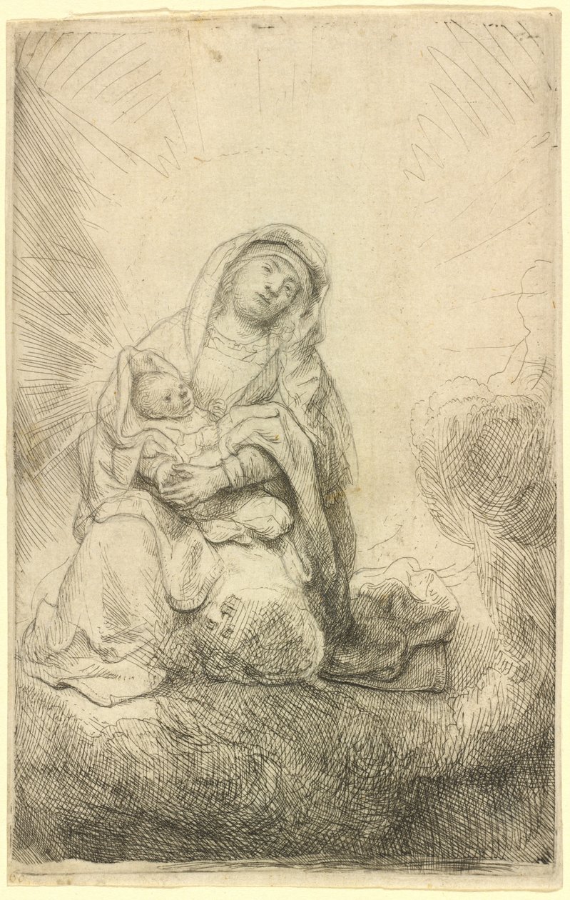 Virgen y Niño en las Nubes de Rembrandt van Rijn