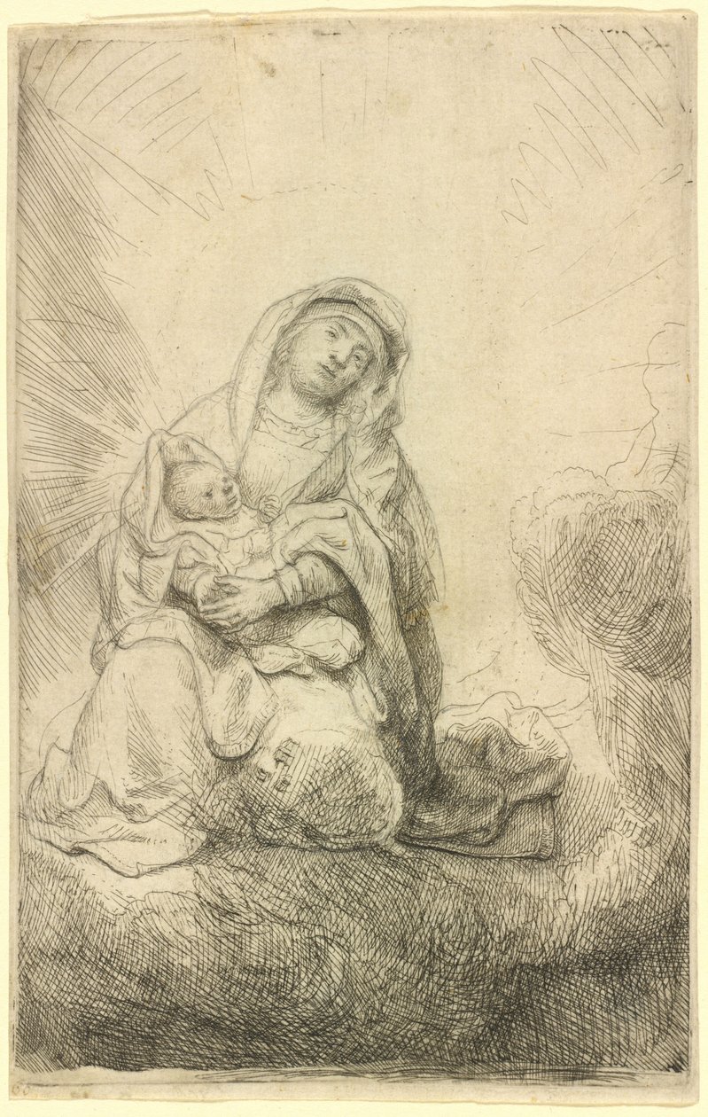 La Virgen con el Niño entre las nubes de Rembrandt van Rijn