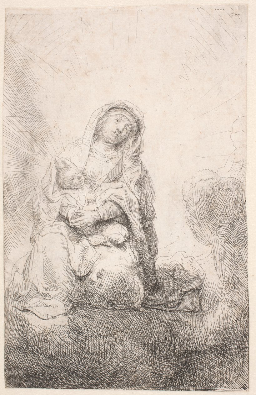 La Virgen y el Niño entre las nubes de Rembrandt van Rijn