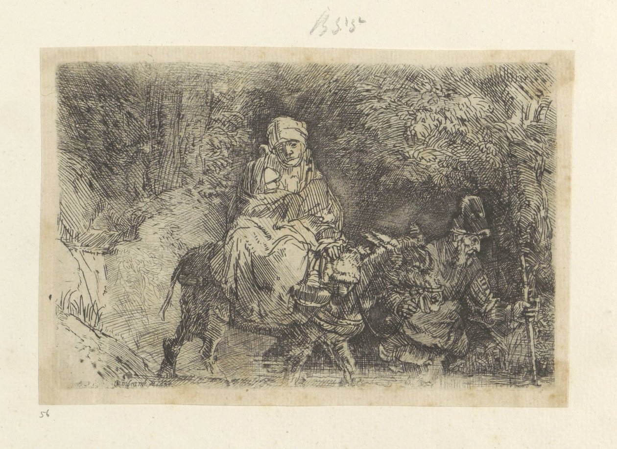 Huida a Egipto: cruzando un arroyo Recueil de quatre-vingt-cinq estampes originales (título de la serie) de Rembrandt van Rijn