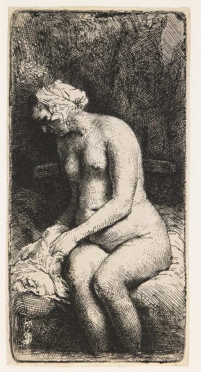 Mujer Bañándose los Pies en un Arroyo de Rembrandt van Rijn