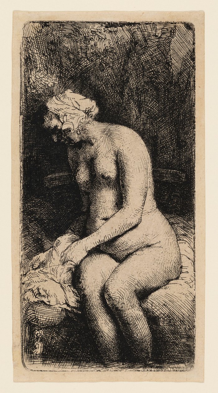 Mujer bañando sus pies en un arroyo de Rembrandt van Rijn