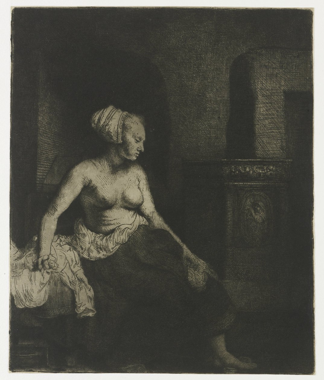 Mujer sentada a medio vestir junto a una estufa
Mujer sentada a medio vestir junto a una estufa de Rembrandt van Rijn