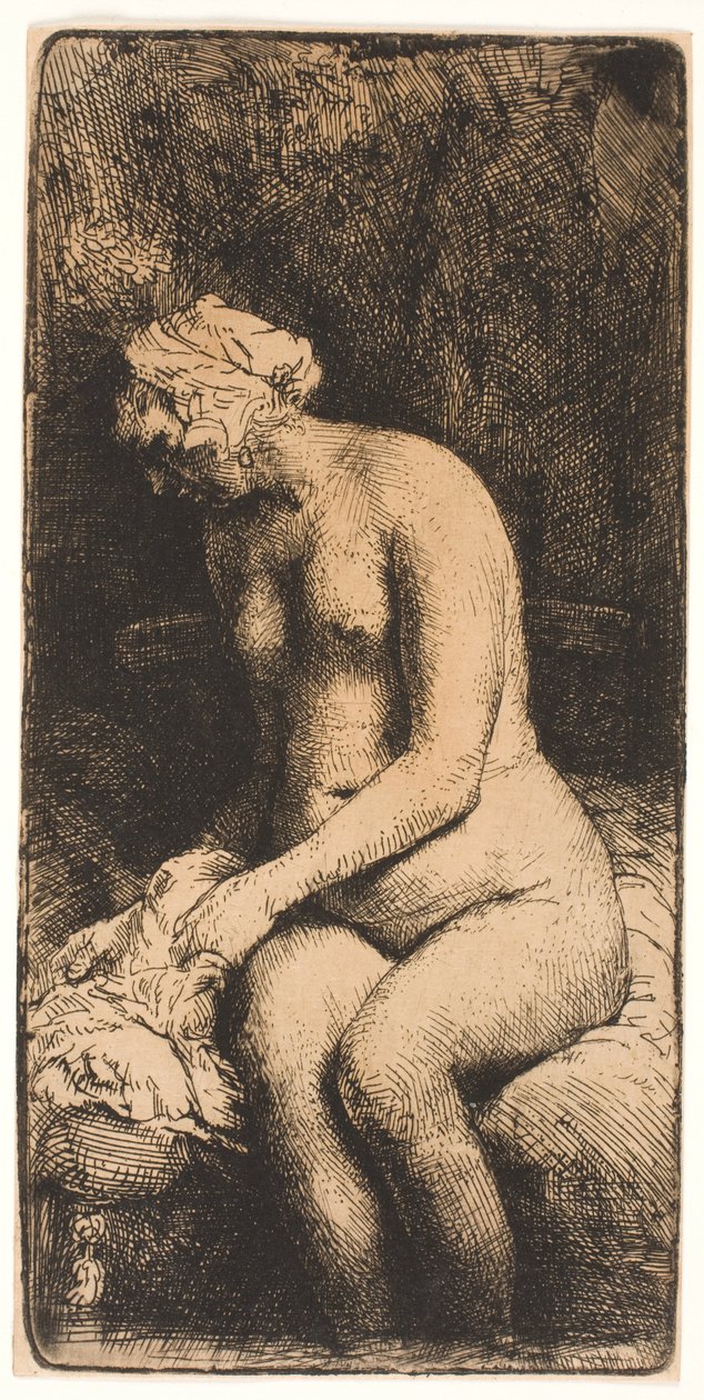 Mujer bañando sus pies en un arroyo de Rembrandt van Rijn