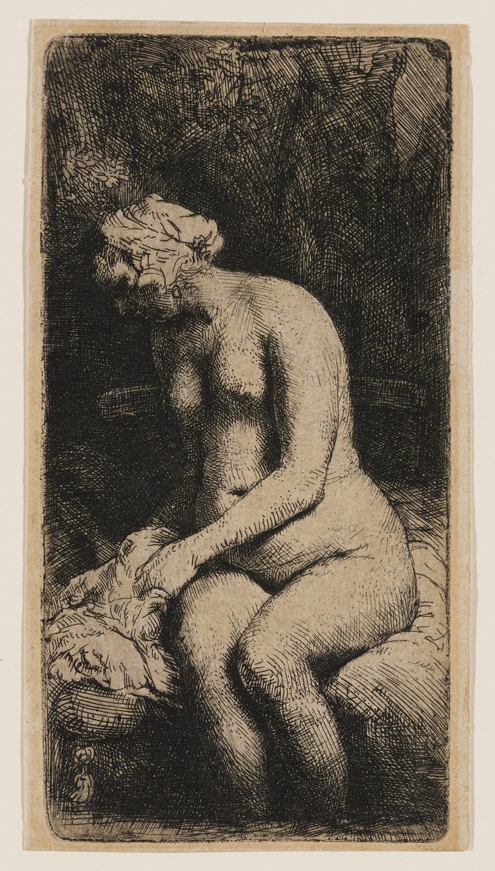 Mujer con los pies en un arroyo de Rembrandt van Rijn