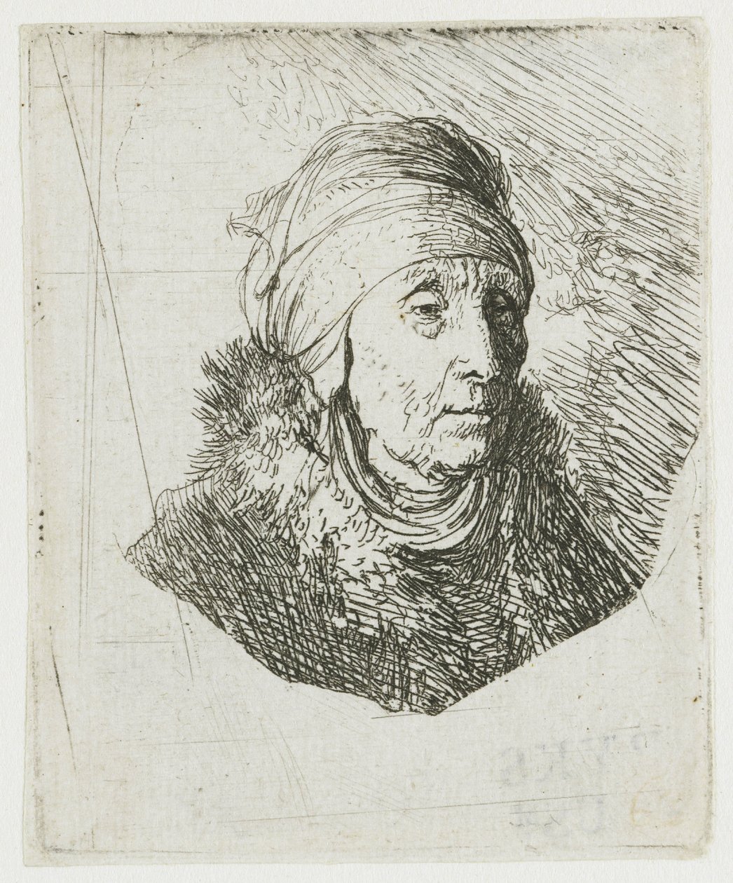 Mujer con un tocado alto que le rodea la barbilla: busto de Rembrandt van Rijn