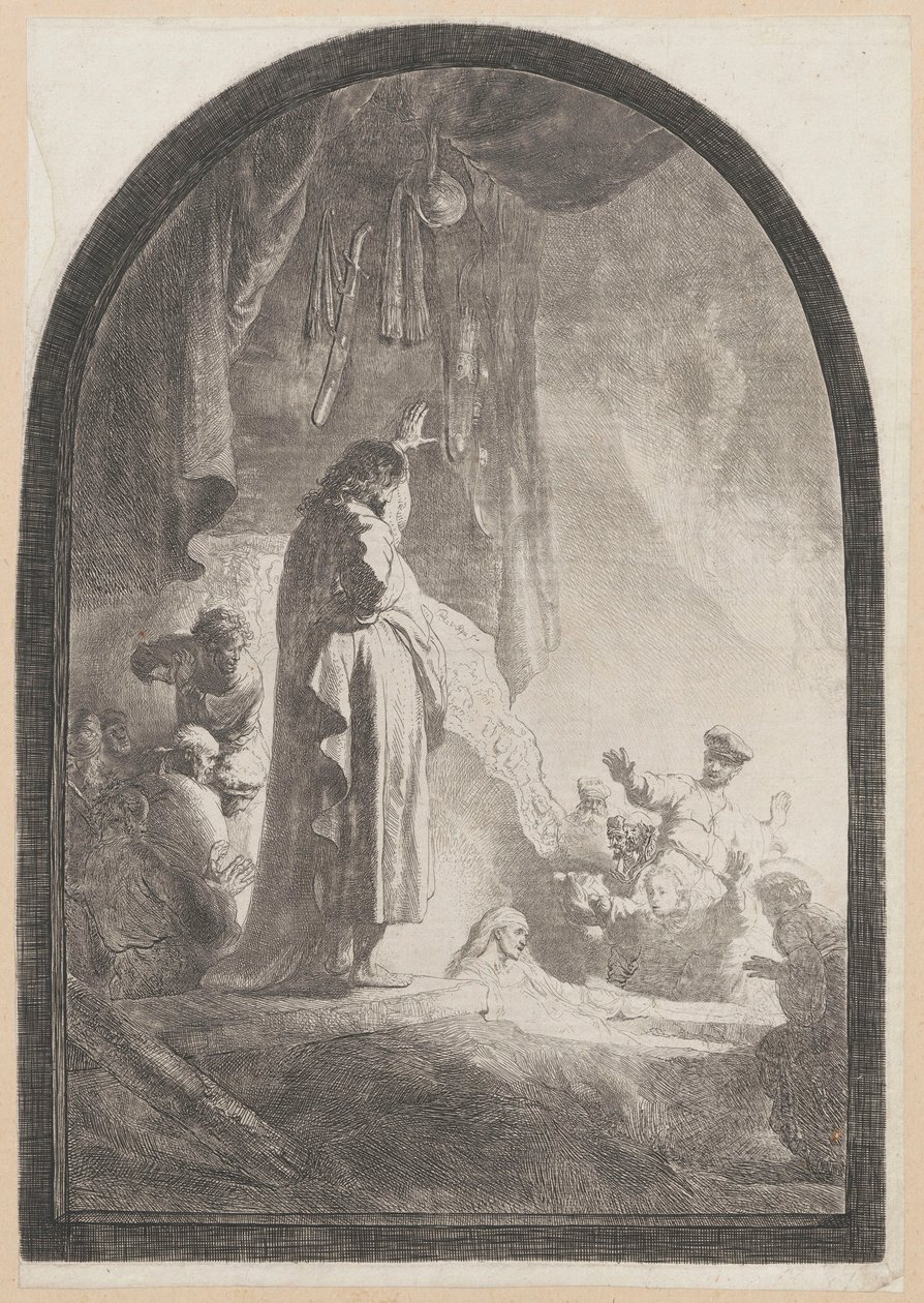 La resurrección de Lázaro (placa grande) de Rembrandt van Rijn