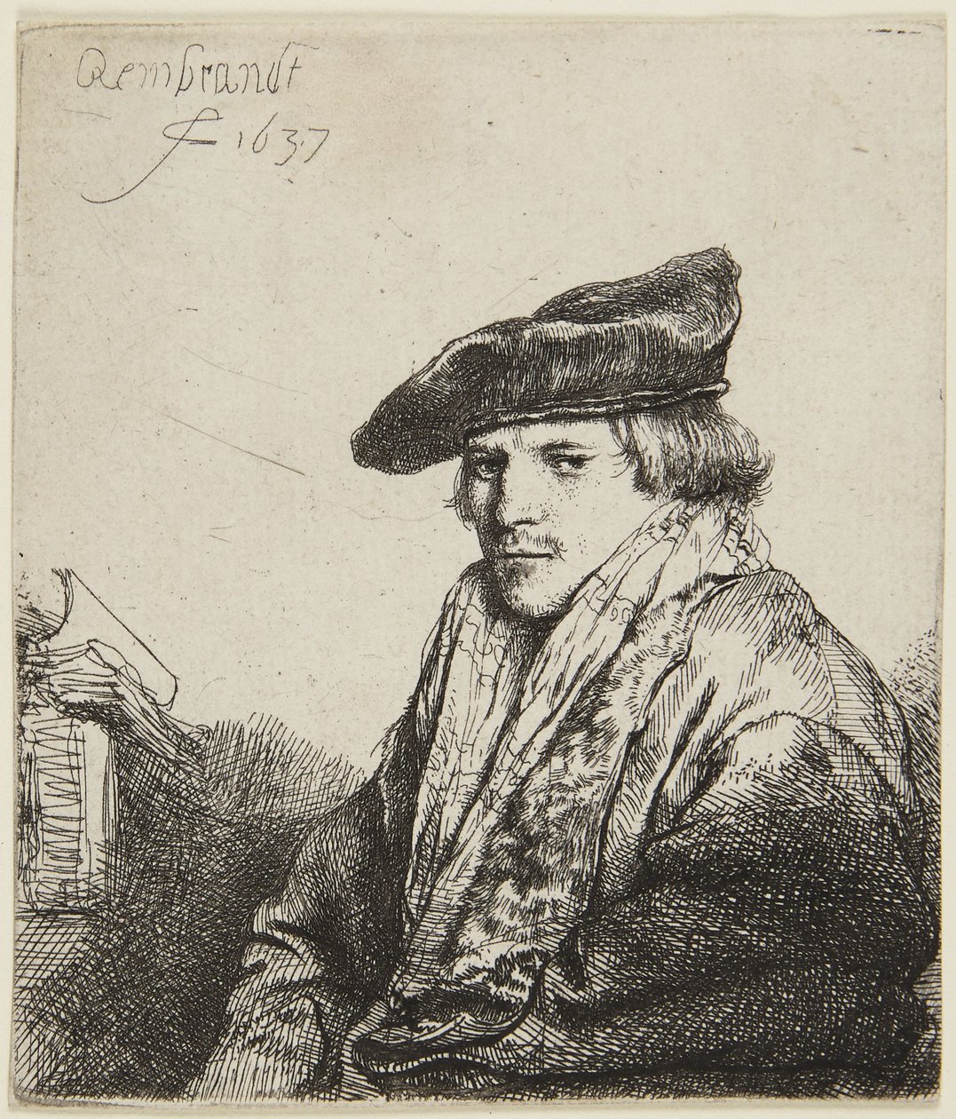 Joven con gorra de Rembrandt van Rijn