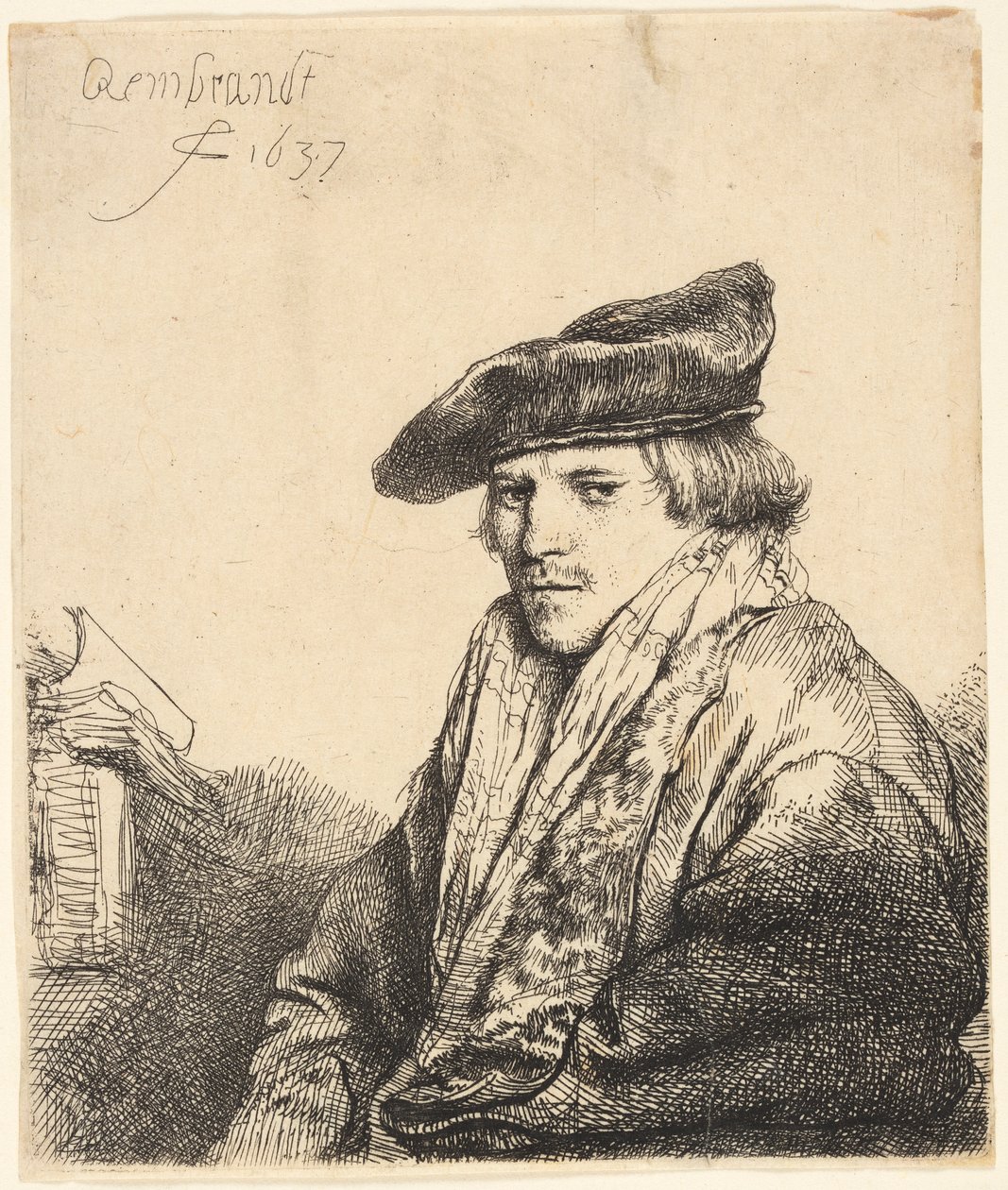 Joven con gorra de terciopelo (¿Ferdinand Bol?) de Rembrandt van Rijn