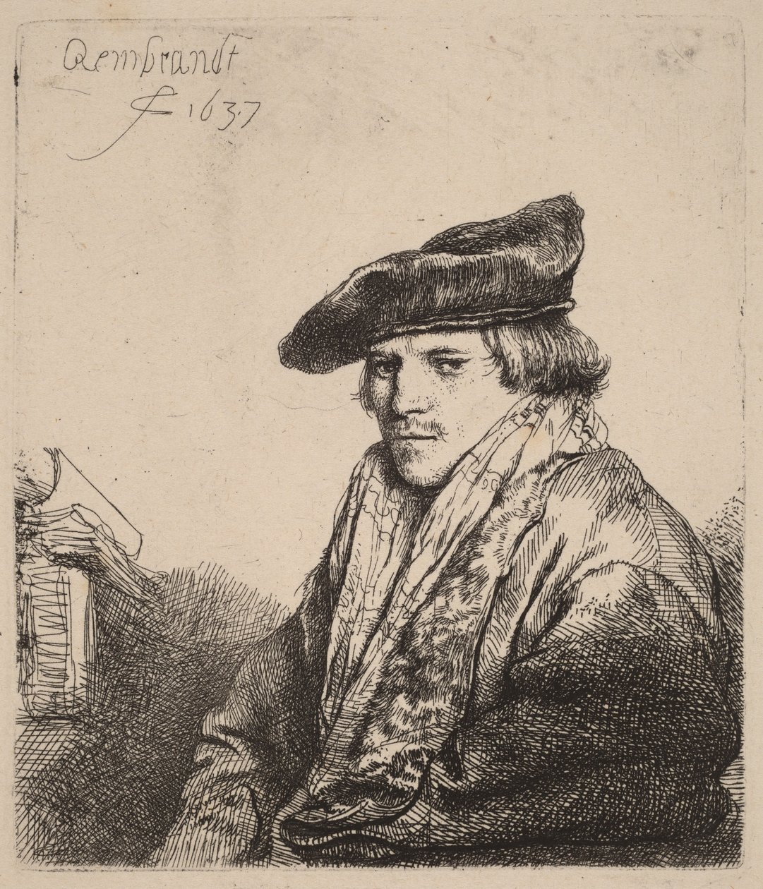 Joven con gorro de terciopelo (¿Petrus Sylvius) de Rembrandt van Rijn