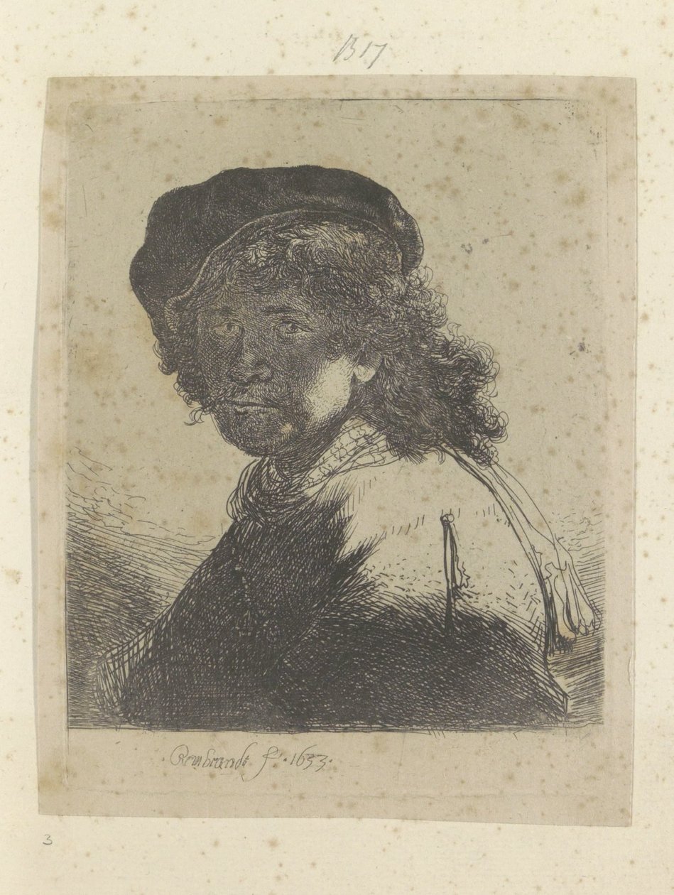 Autorretrato con boina y pañuelo, el rostro en la sombra Recueil de quatre-vingt-cinq estampes originales (título de la serie) de Rembrandt van Rijn