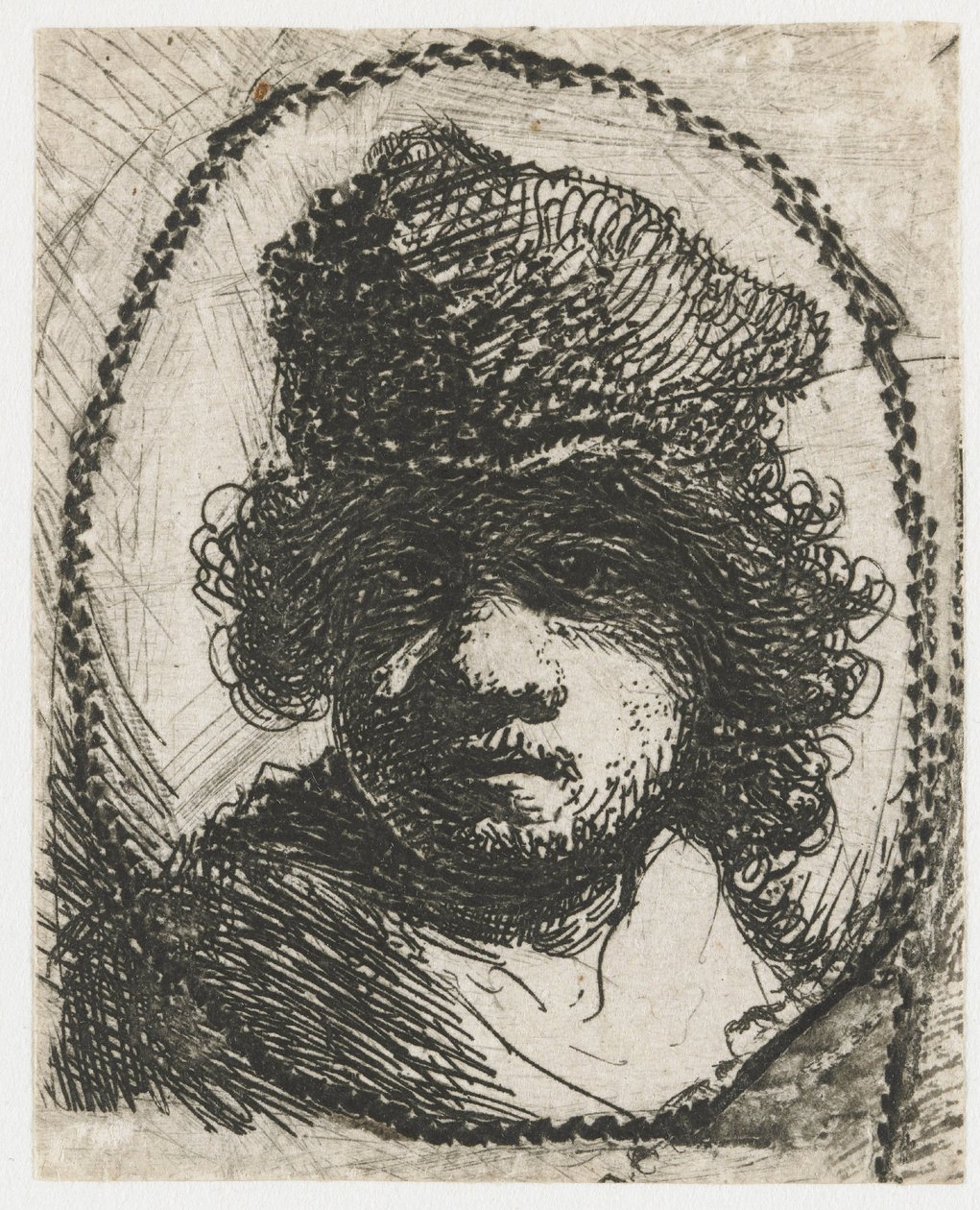 Autorretrato con gorro de piel de Rembrandt van Rijn